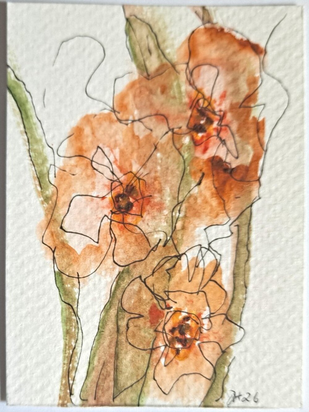 Original ACEO Watercolor Floral Abstract OOAK Signed Ships Free